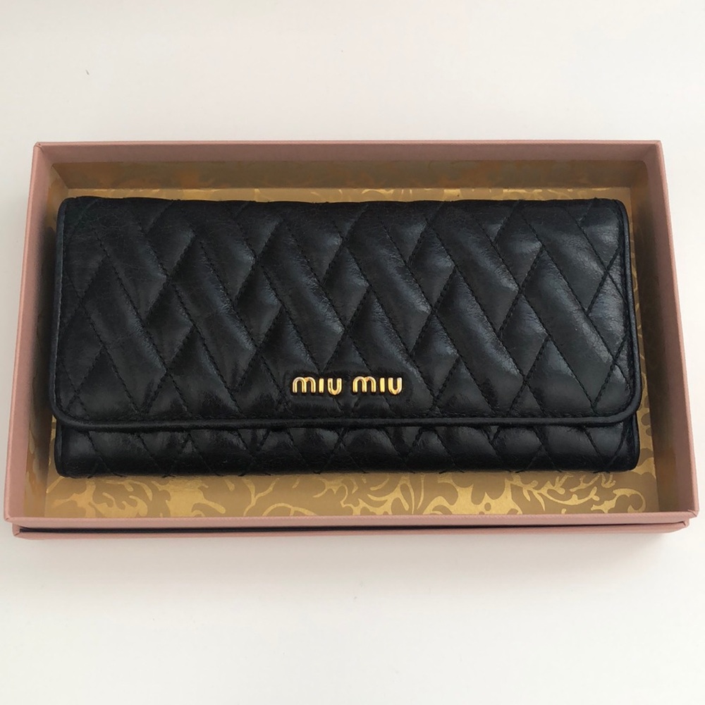 Miu Miu Black Leather Wallet Gold Hardware Used